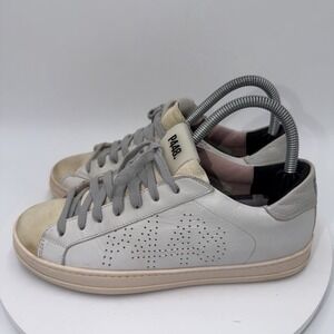 P448 John White & Gray Leather Sneakers Casual Shoes Wmn Sz 8 (38) Made in Italy